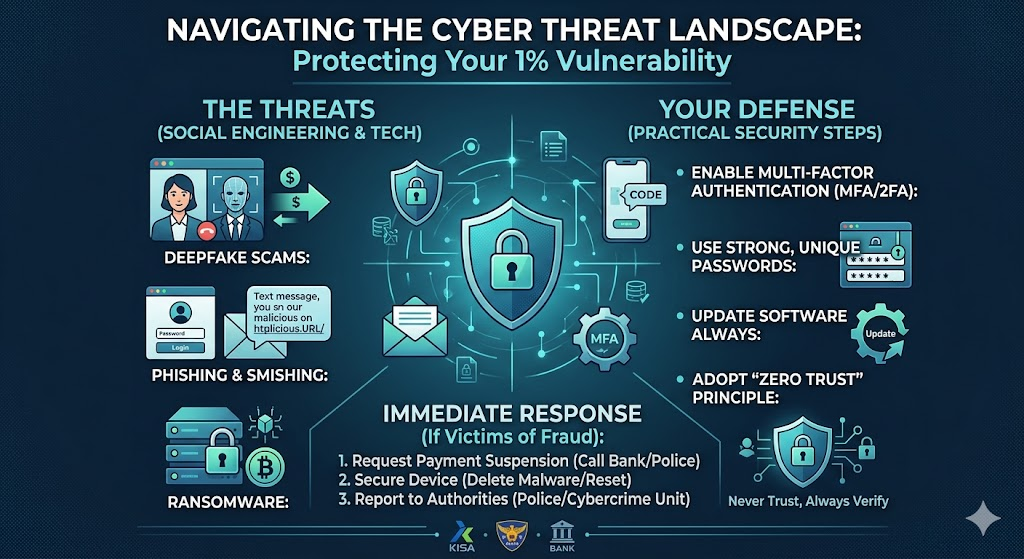 당신을 노리는 1퍼센트의 빈틈: 인터넷 사기와 사이버 보안의 모든 것 블로그를 한장의 이미지로 표현한 사진입니다. (나노바나나2 활용)